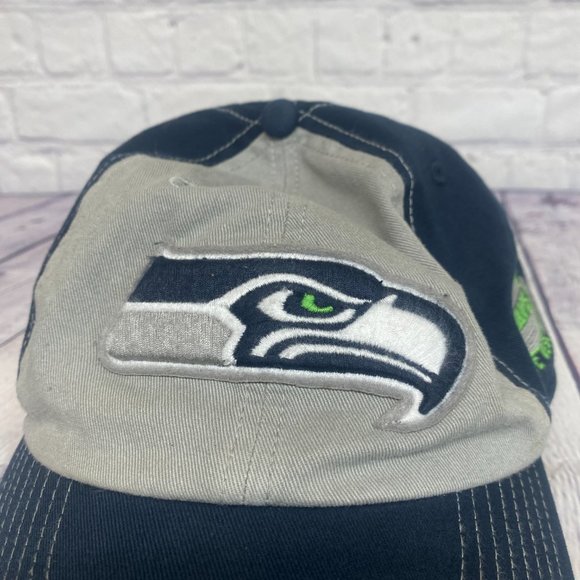 Seattle Seahawks Hat Cap Strap Back Gray Navy Blue Sports NFL Embroidered OTS - Picture 6 of 12